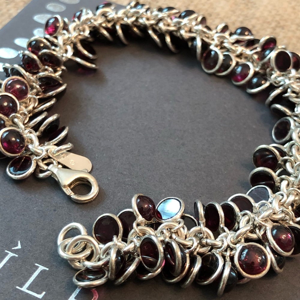 RARE Silpada Sterling .925 Beaded Cabochon Genuine Garnet Bead Cha Cha Bracelet